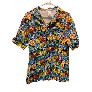 Disney Parks Disneyland Attraction Badges Mens Button-Up Shirt Medium Multicolor